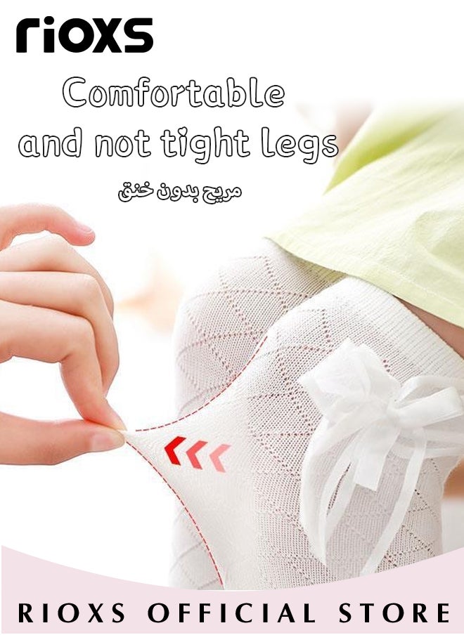 RIOXS - Little Girls' Cute Checkered Bowknot Cotton Knee High Socks Knee High Princesses Stockings - Image 1