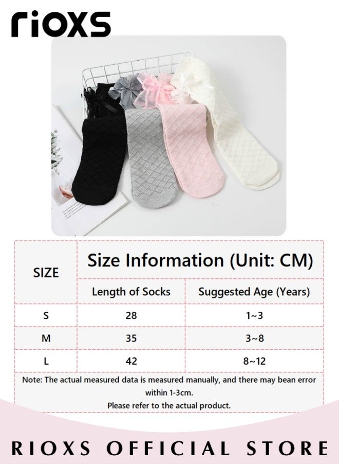 RIOXS - Little Girls' Cute Checkered Bowknot Cotton Knee High Socks Knee High Princesses Stockings - Image 1