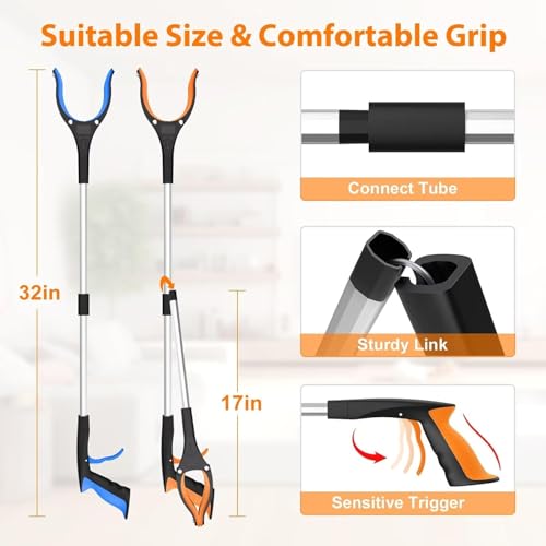 GNEY 32” Foldable Reacher Grabber Tool with Magnetic Tip–Heavy Duty Trash Picker Grabber with Rotating Anti-Slip Claws Lightweight Arm Extension Grabber for Elderly,Litter Pick Up,Home & Garden Use - Image 5