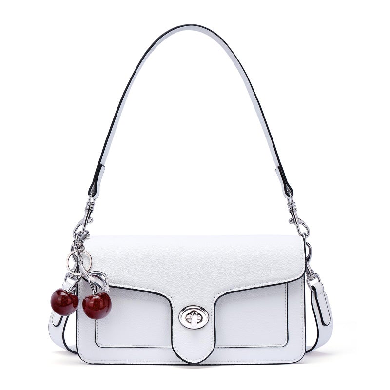 Lexiyat Purses for Women Trendy Crossbody Bags Leather Designer Handbags Travel Shoulder Cherry Bags Charm with 2 Straps White - Image 1
