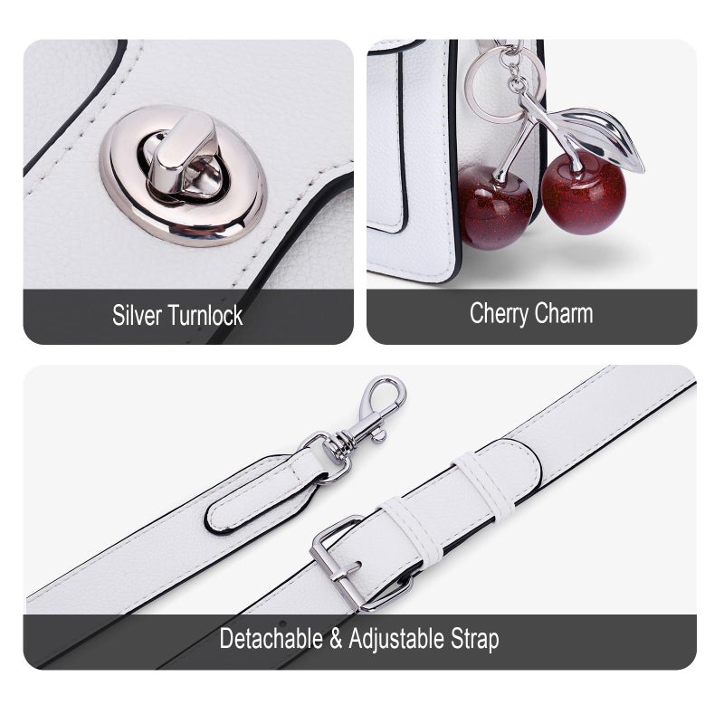 Lexiyat Purses for Women Trendy Crossbody Bags Leather Designer Handbags Travel Shoulder Cherry Bags Charm with 2 Straps White - Image 5