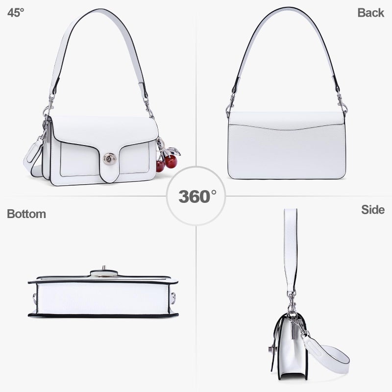 Lexiyat Purses for Women Trendy Crossbody Bags Leather Designer Handbags Travel Shoulder Cherry Bags Charm with 2 Straps White - Image 3