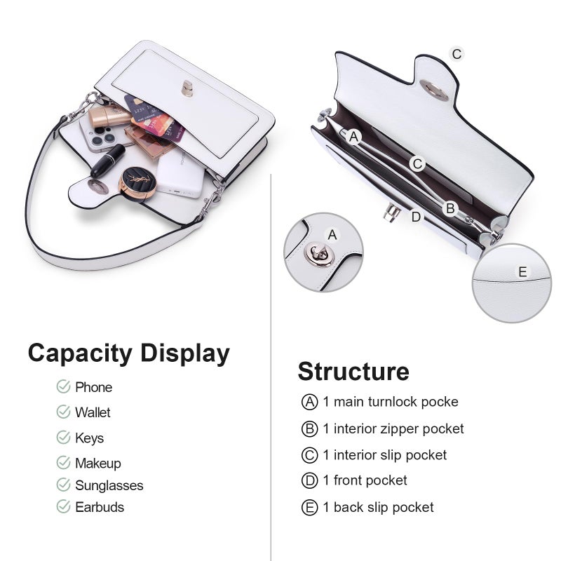 Lexiyat Purses for Women Trendy Crossbody Bags Leather Designer Handbags Travel Shoulder Cherry Bags Charm with 2 Straps White - Image 4