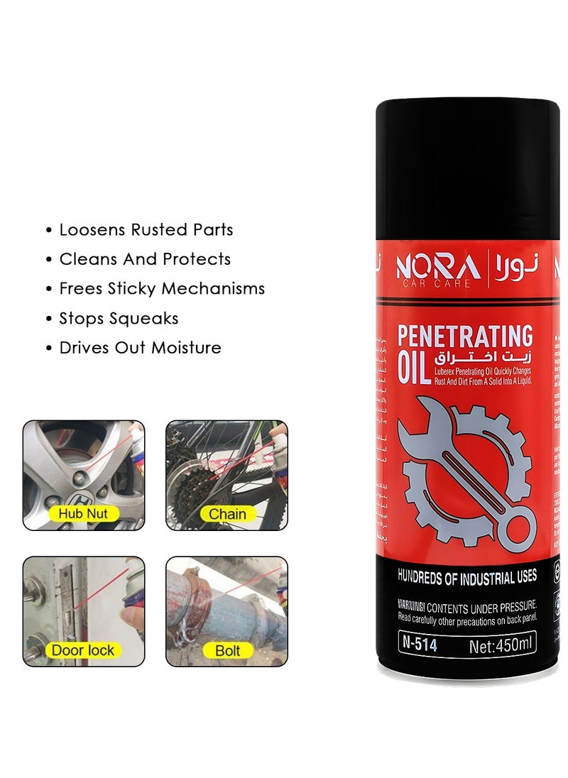 Nora - Penetrating Oil Multi-Purpose Spray Rust Remover, Lubricant, Moisture Repellant, Anti-Squeak Formula 450ml NORA Car Care N-514 - Image 1