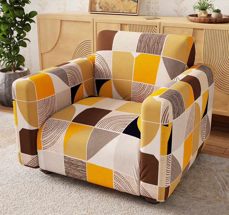 Lukzer 1 Seater New Multicolor Universal Sofa Cover | 360° Fully Covered Anti-Slip Washable Couch Cover Protecter | 140 GSM Stretch Fit Polyester + Spandex Slipcover (90-140cm/SC-043-01) - Image 1