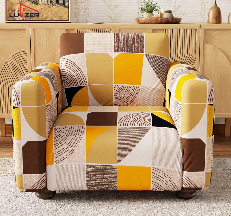 Lukzer 1 Seater New Multicolor Universal Sofa Cover | 360° Fully Covered Anti-Slip Washable Couch Cover Protecter | 140 GSM Stretch Fit Polyester + Spandex Slipcover (90-140cm/SC-043-01) - Image 3