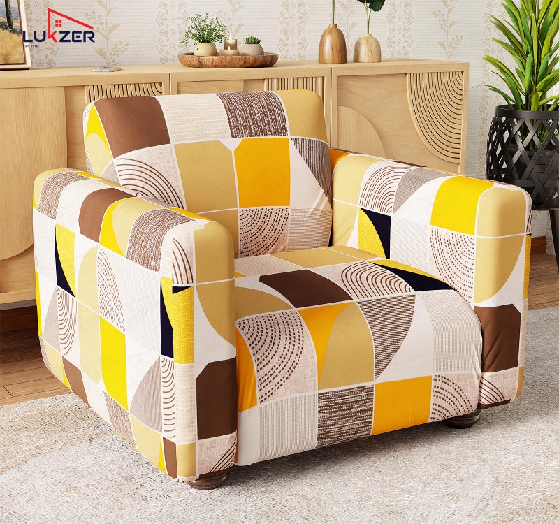Lukzer 1 Seater New Multicolor Universal Sofa Cover | 360° Fully Covered Anti-Slip Washable Couch Cover Protecter | 140 GSM Stretch Fit Polyester + Spandex Slipcover (90-140cm/SC-043-01) - Image 4
