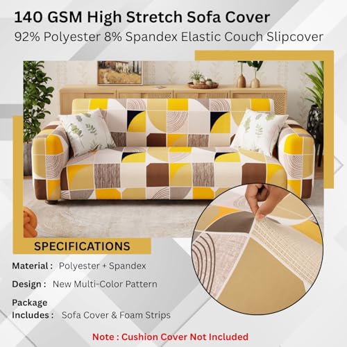 Lukzer 1 Seater New Multicolor Universal Sofa Cover | 360° Fully Covered Anti-Slip Washable Couch Cover Protecter | 140 GSM Stretch Fit Polyester + Spandex Slipcover (90-140cm/SC-043-01) - Image 5