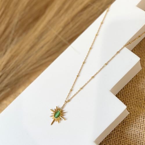 Salve Mona Lisa Stone Star Pendant Necklace for Women Stylish | Valentine's Gift for Girlfriend | Dainty Jewellery Fashion Accessories Adjustable Neck Chain | Aesthetic Necklace for Girls Gold Chain (Green) - Image 2