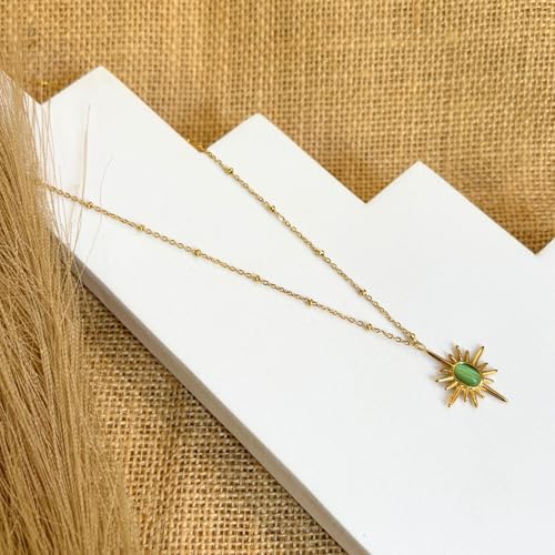 Salve Mona Lisa Stone Star Pendant Necklace for Women Stylish | Valentine's Gift for Girlfriend | Dainty Jewellery Fashion Accessories Adjustable Neck Chain | Aesthetic Necklace for Girls Gold Chain (Green) - Image 4