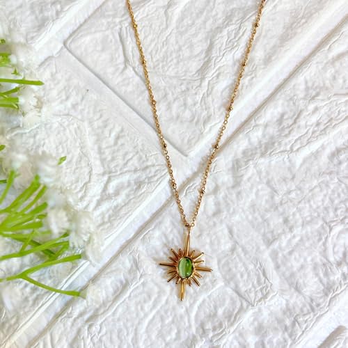 Salve Mona Lisa Stone Star Pendant Necklace for Women Stylish | Valentine's Gift for Girlfriend | Dainty Jewellery Fashion Accessories Adjustable Neck Chain | Aesthetic Necklace for Girls Gold Chain (Green) - Image 3