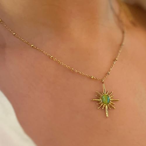 Salve Mona Lisa Stone Star Pendant Necklace for Women Stylish | Valentine's Gift for Girlfriend | Dainty Jewellery Fashion Accessories Adjustable Neck Chain | Aesthetic Necklace for Girls Gold Chain (Green) - Image 5
