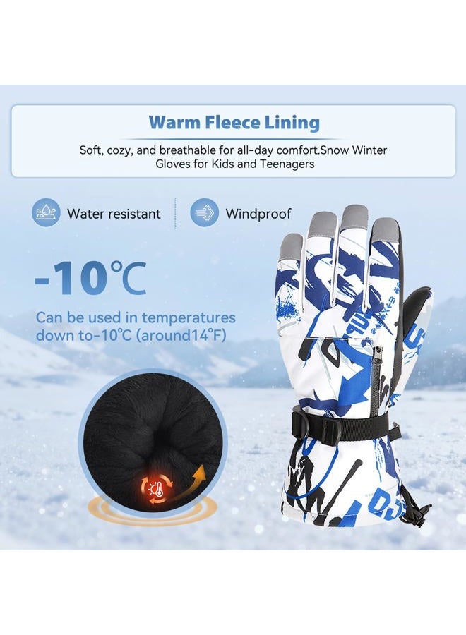 American Trends Kids Winter Gloves Waterproof with Zip Pocket Snow Ski Gloves Boys Girls Toddler Windproof 02 Blue Large - Image 2