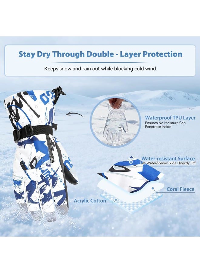 American Trends Kids Winter Gloves Waterproof with Zip Pocket Snow Ski Gloves Boys Girls Toddler Windproof 02 Blue Large - Image 3