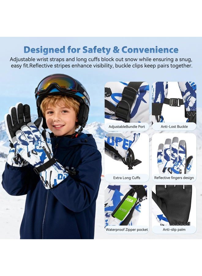 American Trends Kids Winter Gloves Waterproof with Zip Pocket Snow Ski Gloves Boys Girls Toddler Windproof 02 Blue Large - Image 4