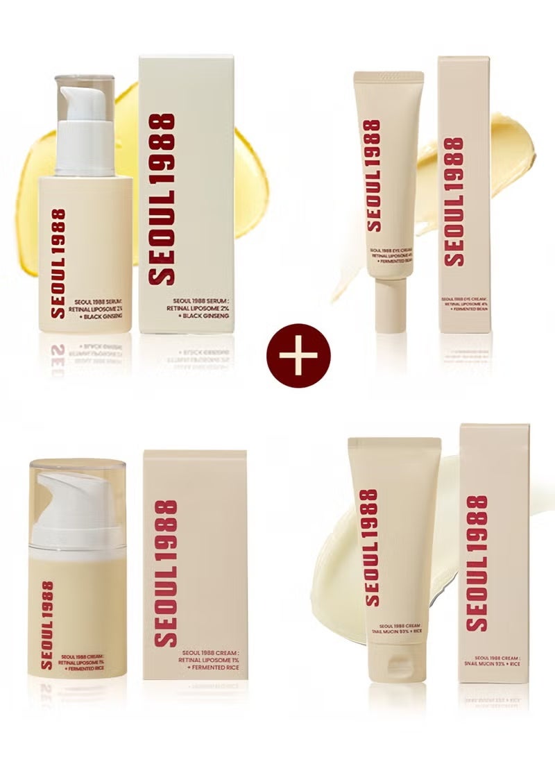 SEOUL 1988 Multi-Rejuvenating Skincare Set - Essence + Lotion + Cream + Eye Cream, Anti-Wrinkle, Brightening and Anti-Aging Skincare Set - Image 1