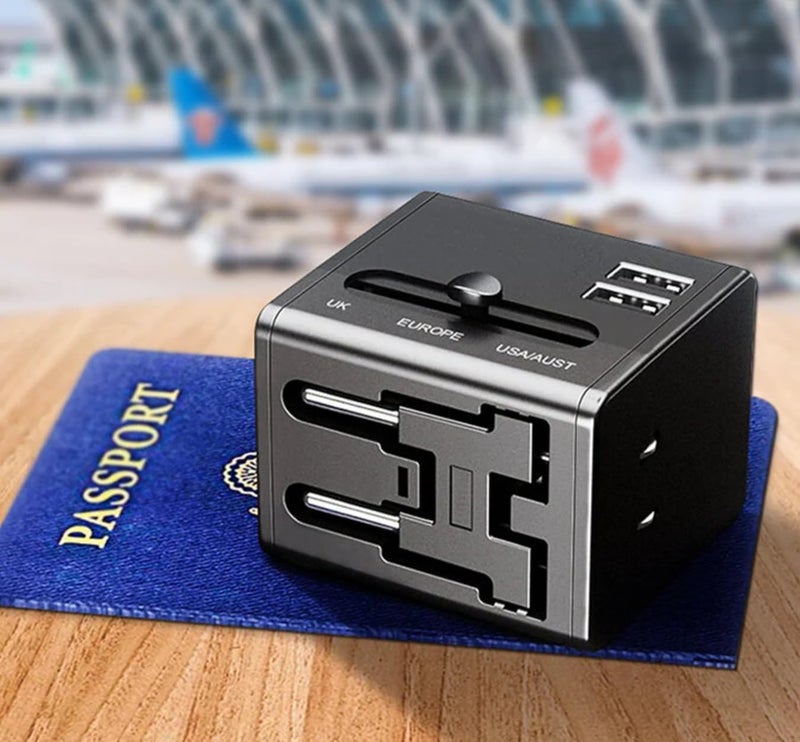 SUNDRY EcoPlus Universal Travel Adapter with 2 USB Ports 3 in 1 Universal Charger International Travel Adapter for Cell Phones Tablets Camera for Travelers to US Europe UK More - Image 1