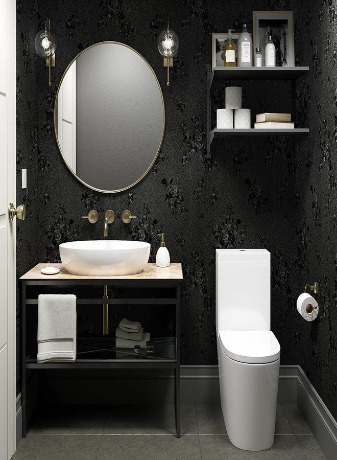 Erfoni Black Wallpaper Peel and Stick Wallpaper Black Floral Embossed Contact Paper 17.7inch X 78.7inch Removable Textured Flower Wallpaper Self Adhesive Thicken Countertops Cabinets Contact Paper - Image 5