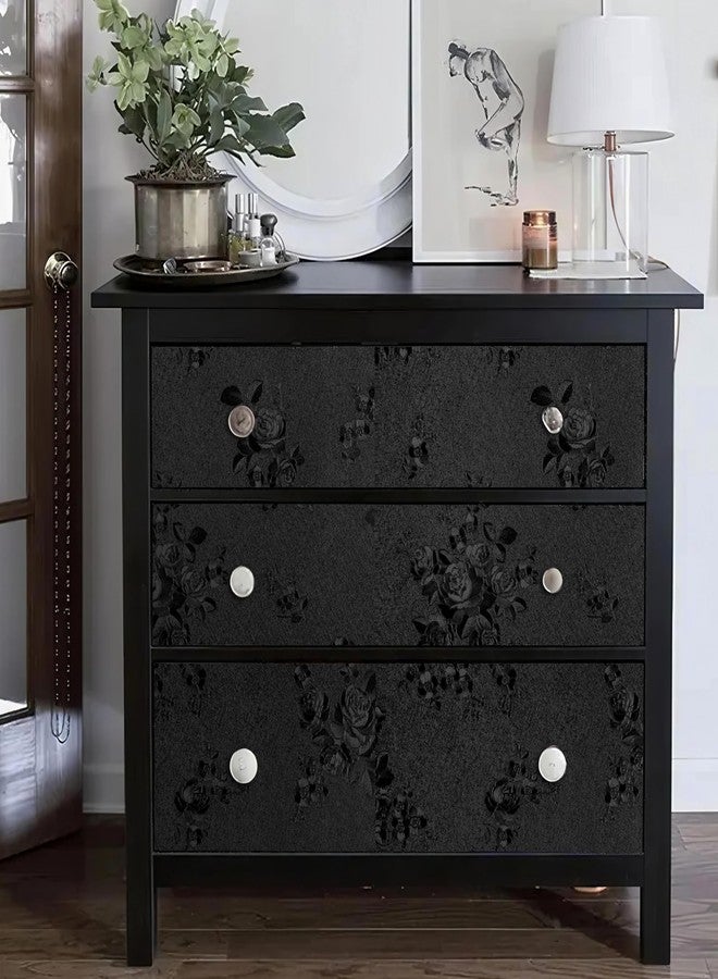 Erfoni Black Wallpaper Peel and Stick Wallpaper Black Floral Embossed Contact Paper 17.7inch X 78.7inch Removable Textured Flower Wallpaper Self Adhesive Thicken Countertops Cabinets Contact Paper - Image 3