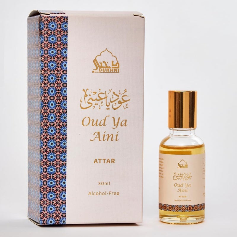 Oud ya Aini Attar Oil by Dukhni Arab perfume oils for men and women 30ml Pure roll on perfume oud oil woody oudh attar Eid Ramadan Umrah Gifts Vegan Islamic Fragrances