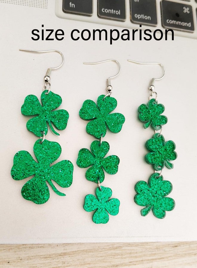 Cifudec St Patricks Day Green Shamrock Clover Earrings for Women, Good Luck Hoop Dangle Glitter Earrings Irish St. Patrick's Day Accessories (Style 3) - Image 2