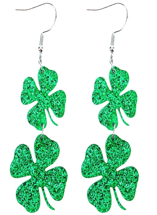 Cifudec St Patricks Day Green Shamrock Clover Earrings for Women, Good Luck Hoop Dangle Glitter Earrings Irish St. Patrick's Day Accessories (Style 3) - Image 1