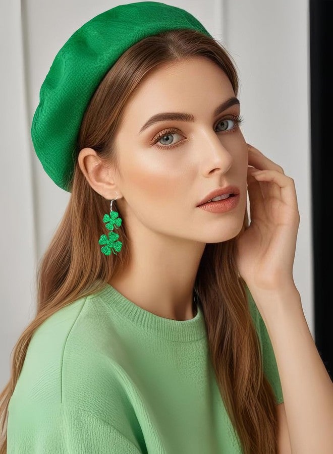 Cifudec St Patricks Day Green Shamrock Clover Earrings for Women, Good Luck Hoop Dangle Glitter Earrings Irish St. Patrick's Day Accessories (Style 3) - Image 3