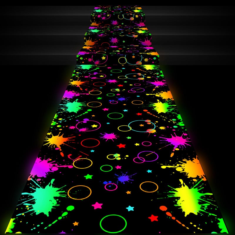 Haull 236 x 39 Inch Neon Light up Dance Floor Glow in The Dark Floor Runner Neon Party Decorations UV Blacklight Reactive Fluorescent Wall Props for Glow Disco Party Favors(Mixed) - Image 1