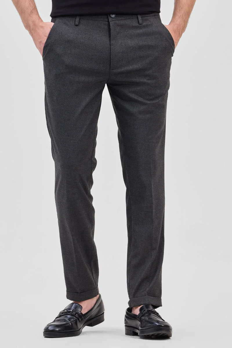 SNITCH Grey Self-Design Stretch Trousers