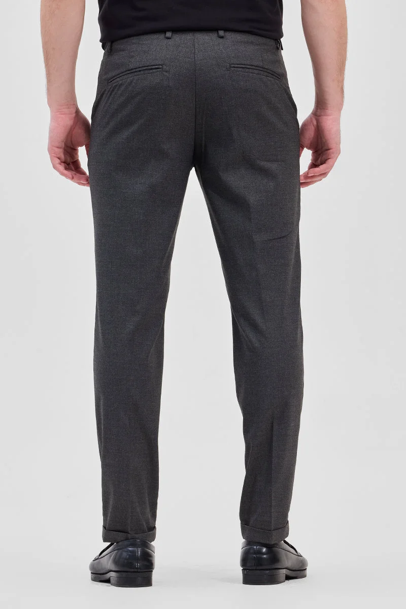SNITCH Grey Self-Design Stretch Trousers