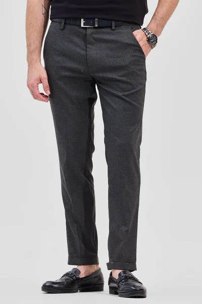SNITCH Grey Self-Design Stretch Trousers