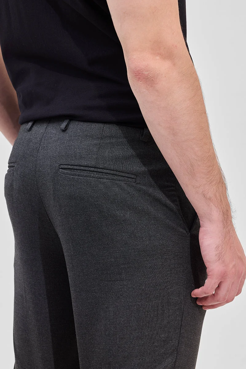 SNITCH Grey Self-Design Stretch Trousers