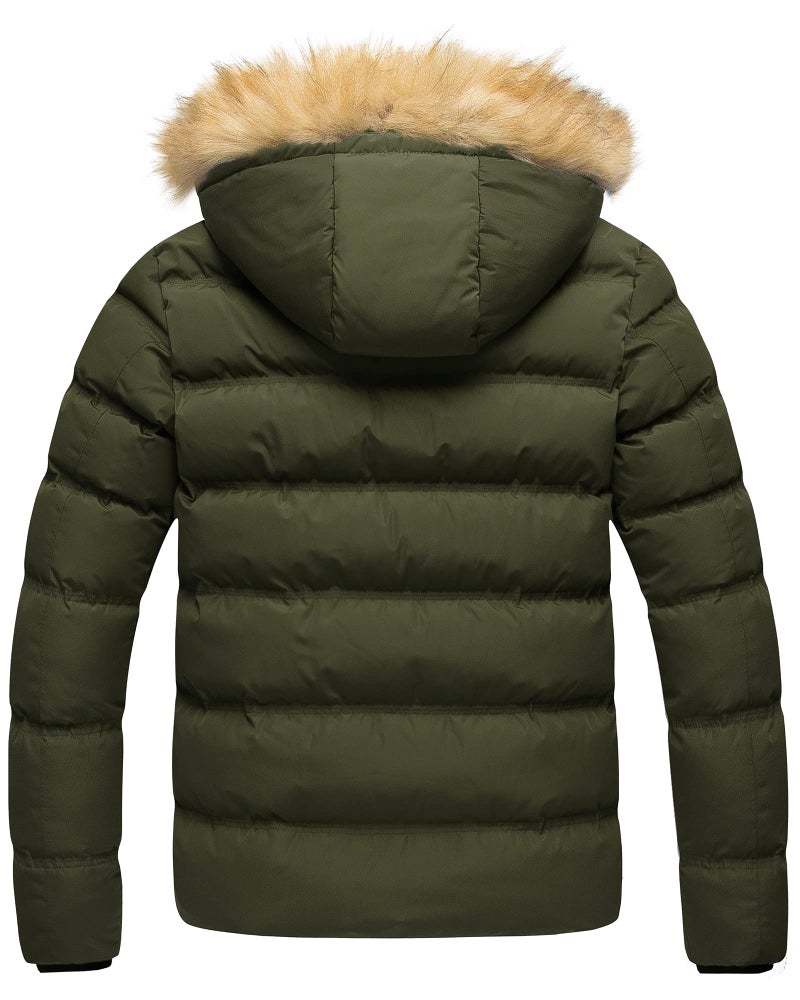 Pursky Mens Winter Coat Hooded Puffer Jacket Hooded Winter Down Alternative Parka Heavy Puffer Jacket Army Green M - Image 2