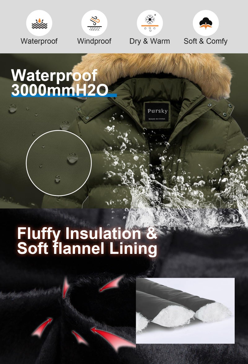 Pursky Mens Winter Coat Hooded Puffer Jacket Hooded Winter Down Alternative Parka Heavy Puffer Jacket Army Green M - Image 4