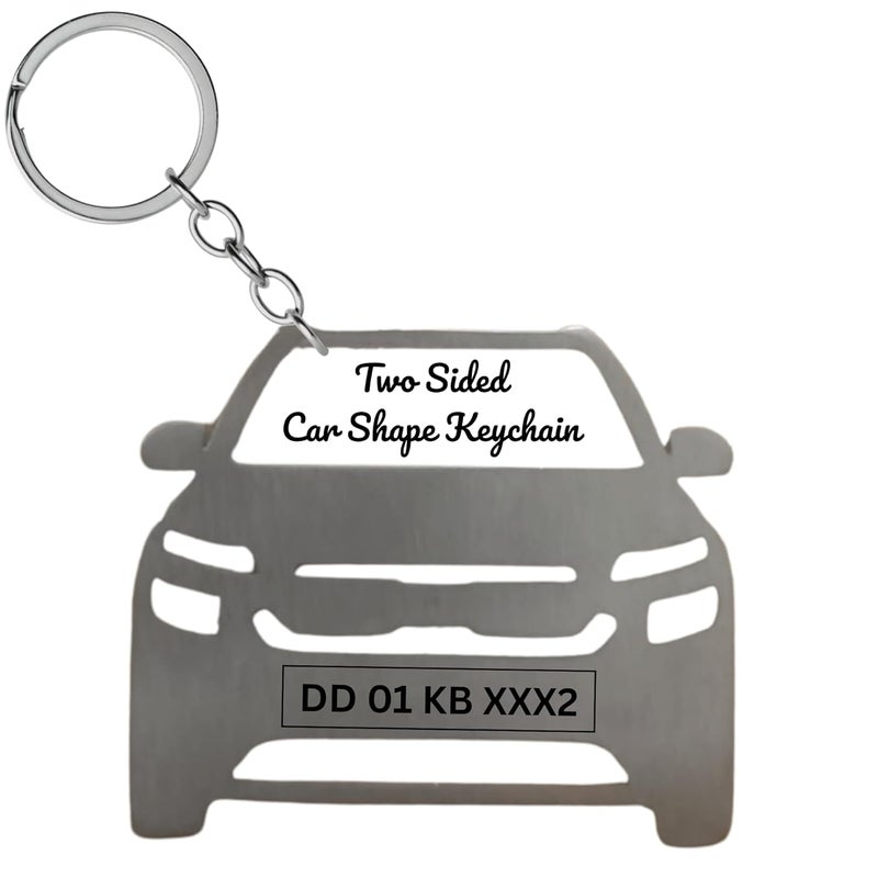 Custom Personalized Car Shape Keychain, Stainless Steel, Number Plate Engraving, Matt Black, Double-Sided - Image 1