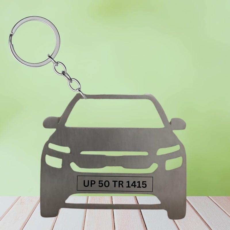 Custom Personalized Car Shape Keychain, Stainless Steel, Number Plate Engraving, Matt Black, Double-Sided - Image 4