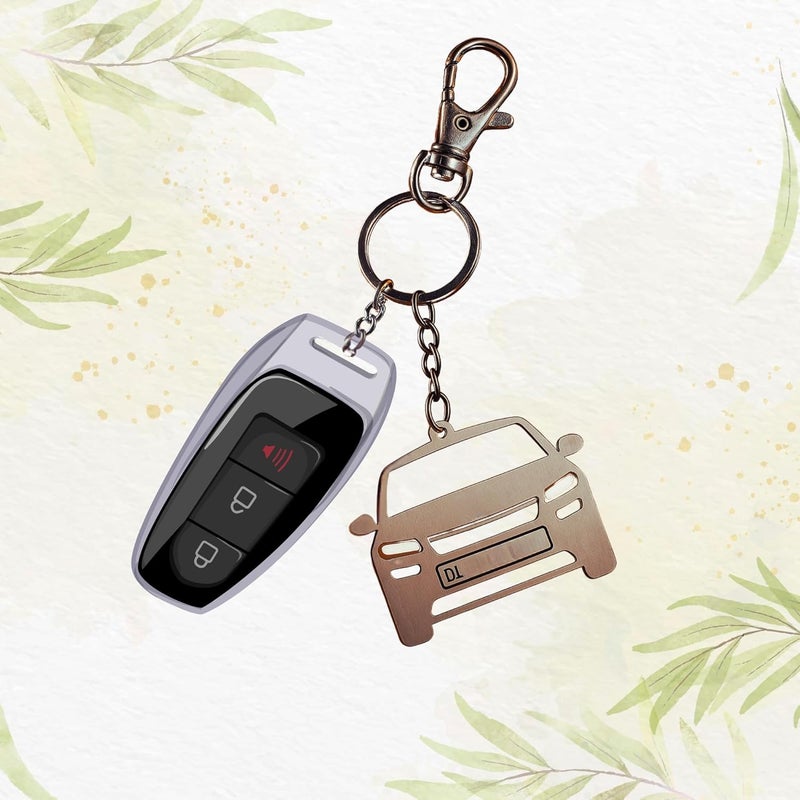 Custom Personalized Car Shape Keychain, Stainless Steel, Number Plate Engraving, Matt Black, Double-Sided - Image 3