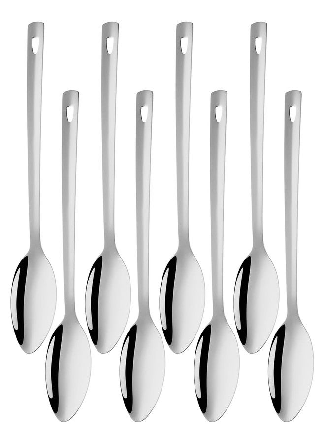 QRU 13-Inch Large Stainless Steel Serving Spoons Set, Long Handle Buffet Utensils, Dishwasher Safe (Silver, 8 piece) - Image 1