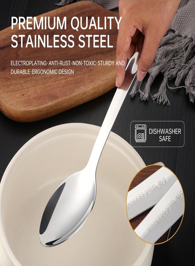 QRU 13-Inch Large Stainless Steel Serving Spoons Set, Long Handle Buffet Utensils, Dishwasher Safe (Silver, 8 piece) - Image 4