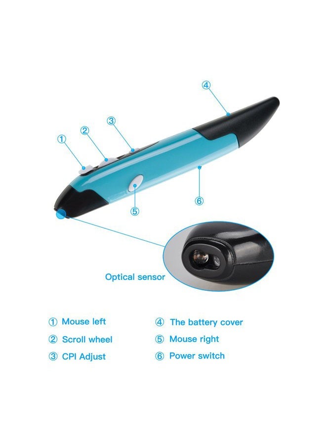 lychee Wireless Optical Pocket Pen Mouse, 2.4GHZ USB Wireless Optical Pen Mouse 800/1200/1600 DPI Adjustable Handwriting Mini Mice for PC Laptop Notebook Computer Mac (Blue) - Image 3