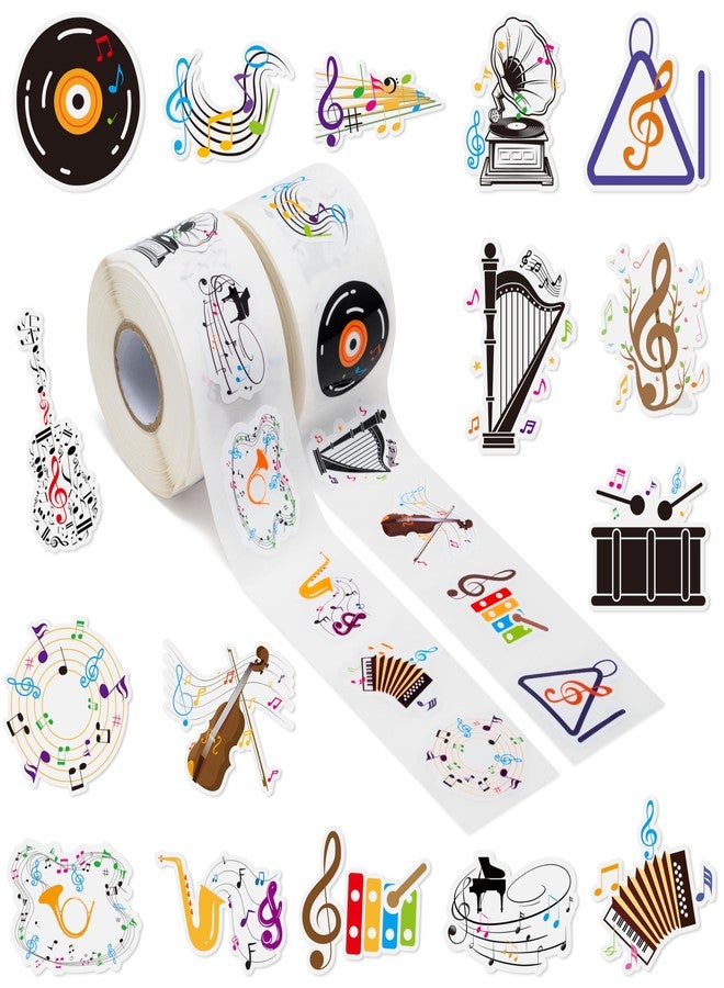 OSNIE OSINE Music Vinyl Roll Sticker - 1000Pcs with 16 Cute Patterns Musical Note Guitar Motivational Self-Adhesive Decals for Teacher Reward Party Favor Windows Water Bottle Scrapbooking Journaling Laptop - Image 1