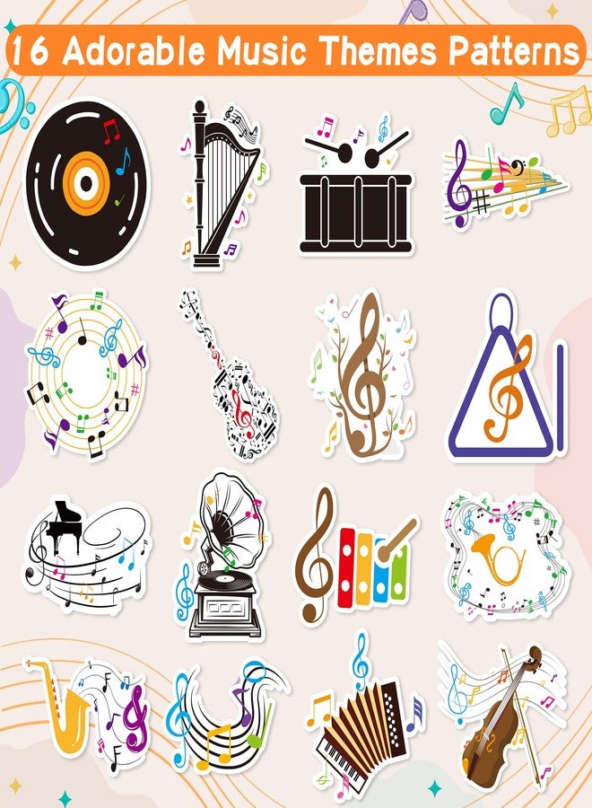 OSNIE OSINE Music Vinyl Roll Sticker - 1000Pcs with 16 Cute Patterns Musical Note Guitar Motivational Self-Adhesive Decals for Teacher Reward Party Favor Windows Water Bottle Scrapbooking Journaling Laptop - Image 3