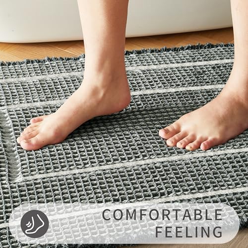 BULULOM Bathroom Floor Mat,Boho Bathoom Mat,Super Absorbent Bath Rug,Bathroom Rugs Non Slip Washable, Quick Dry Shower Mats, Ultra Soft Bath Mat Towel,Bluish Grey & Yellow,17"*24" - Image 4