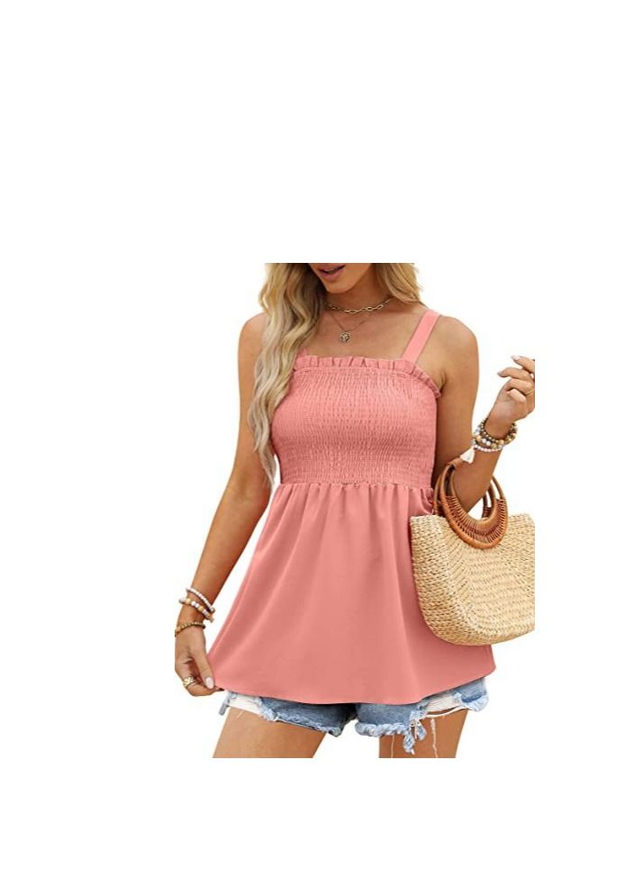 Loquat Women's Fashion Suspender Lotus Edge Leaf Pleated Vest 
