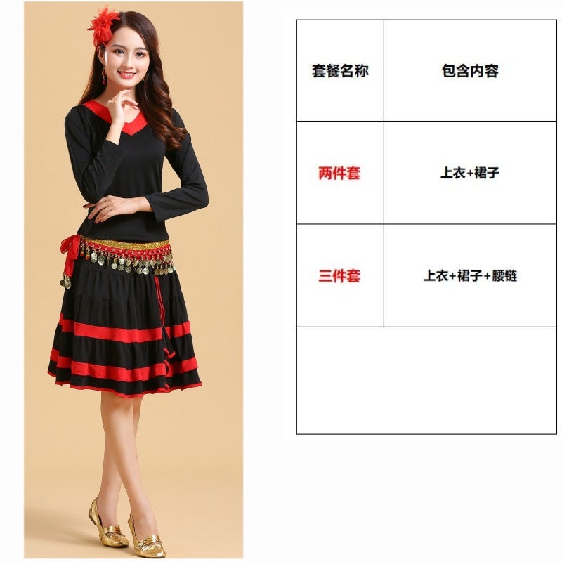 Square Dance Costume New Yangko Dance Costume Folk Dance Costume V-Neck Long Sleeve Short Sleeve Top Skirt Suit - Image 1