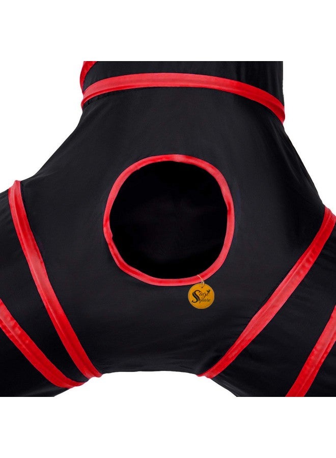 سايج سكوير كيس نوم قابل للطي محمول من Sage Square Jumbo مزود بنفق ثلاثي الاتجاهات مع كرة تعليق للقطط والقطط الصغيرة والأرانب وخنزير غينيا والجرو (أحمر) - Image 4