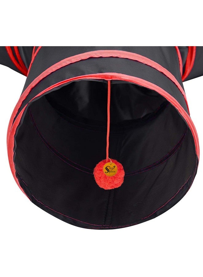 سايج سكوير كيس نوم قابل للطي محمول من Sage Square Jumbo مزود بنفق ثلاثي الاتجاهات مع كرة تعليق للقطط والقطط الصغيرة والأرانب وخنزير غينيا والجرو (أحمر) - Image 3