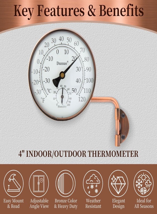 DUNUO Brass Swivel Thermometer/Hygrometer, Outdoor Thermometer/Analog Thermometer with Humidity (4inch) - Image 3