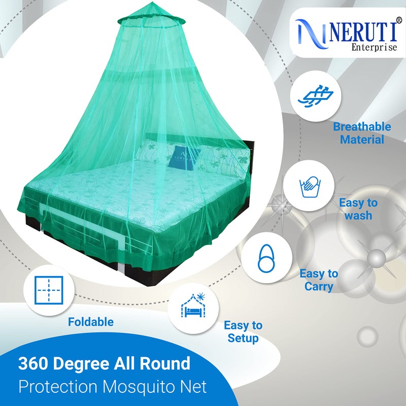Neruti Enterprise شبكة ناموسية من نيروتي إنتربرايز لحجم سرير مزدوج كينغ | تصميم معلق بسقف دائري | شبكة بوليستر 30 جرام | حماية من الحشرات باللون الأخضر البحري لغرفة النوم، التخييم والسفر - Image 2