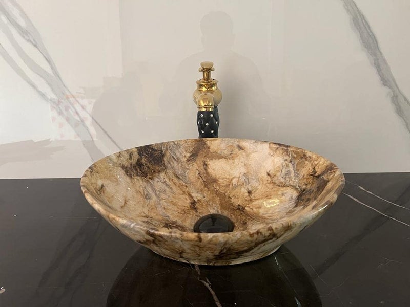 NEROBI حوض غسيل سيراميك نيروبي بتصميم لامع مع حافة رفيعة شكل بيضاوي جميل حوض غسيل رخامي 16 x 13 x 5 بوصة - Image 2